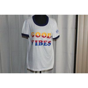 Victorias Secret PINK "Good Vibes" Tee Sz LARGE, Retro, EUC